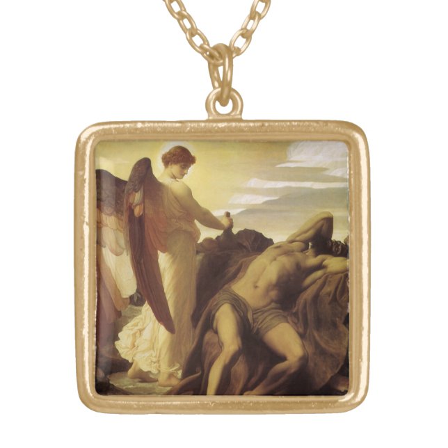 Elijah in Wilderness by Lord Frederic Leighton Gold Plated Necklace (Front)