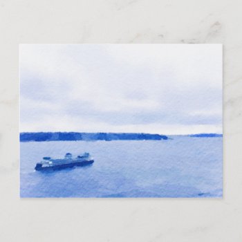 Eliot Bay Seattle Ferry Watercolor Postcard by TerryBainPhoto at Zazzle