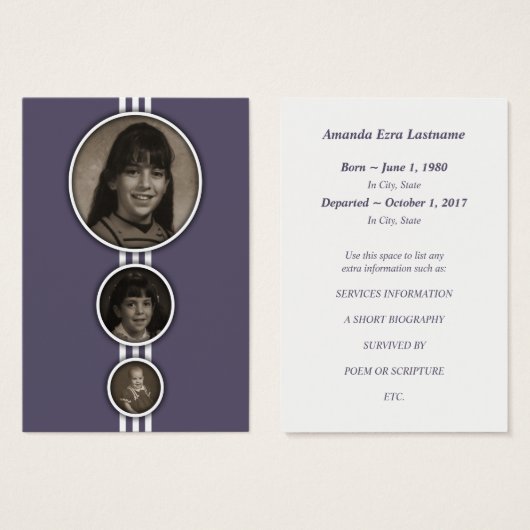 elipses purple memorial cards (Front & Back)