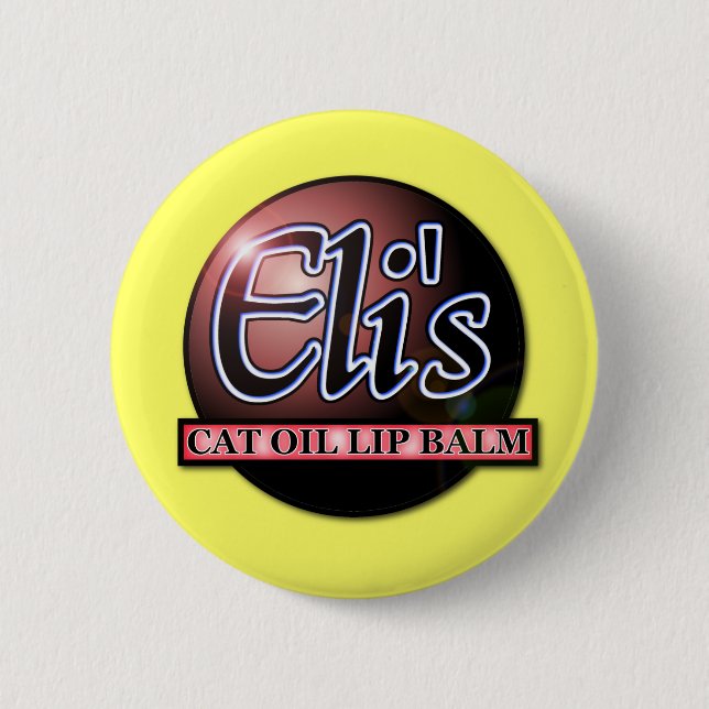 Eli's Cat Oil Lip Balm Funny Button Badge Humor (Front)