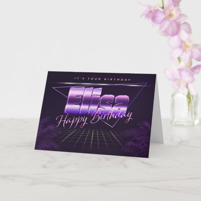 Elisa Name First name lila retro card Birthday (Orchid)