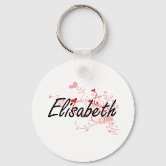 Elisabeth Artistic Name Design with Hearts Keychain