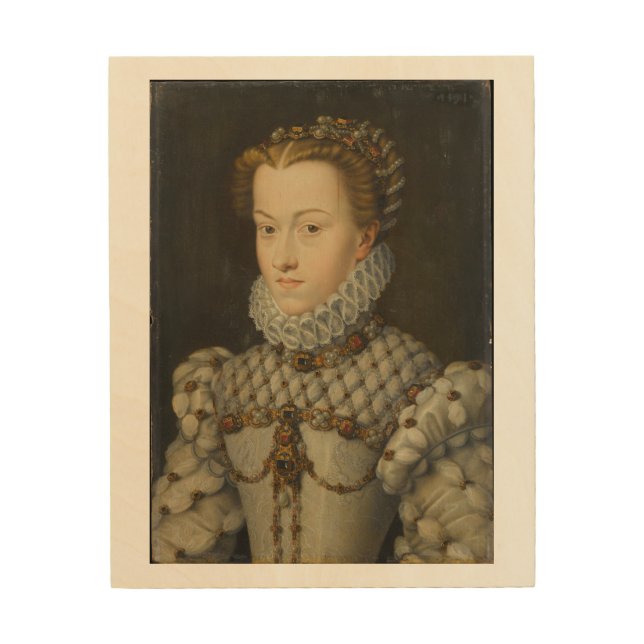 Elisabeth of Austria - Francois Clouet - c1571 Wood Wall Art (Front)