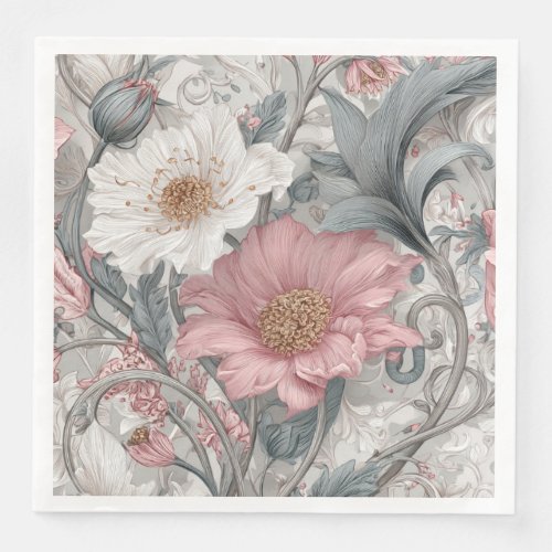 Elise Pink & Grey Nouveau Garden Paper Dinner Napkins