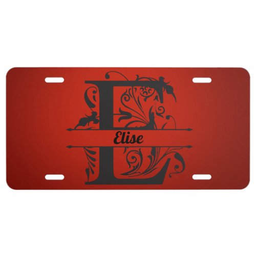 Elises Red  Black Monogram License Plate