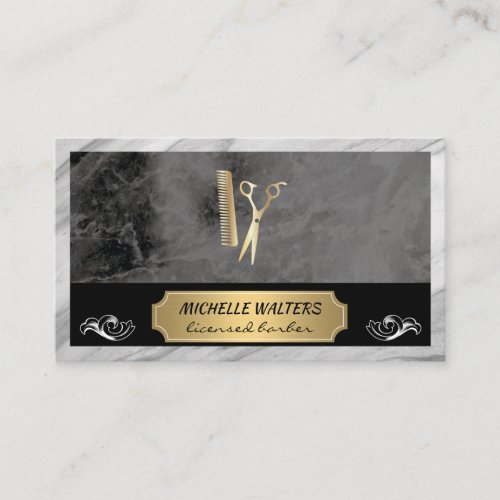 Elite Barber  Black Marble Gold Plated Background Business Card