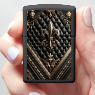 Elite Black Leather-Style Signature Zippo Lighter