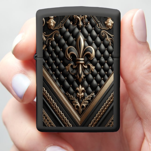 Elite Black Leather-Style Signature Zippo Lighter (In Hand)