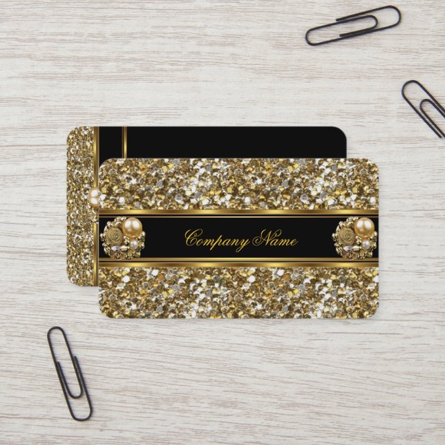 Elite Business Gold Elegant Glitter Jewel Card (Front/Back In Situ)