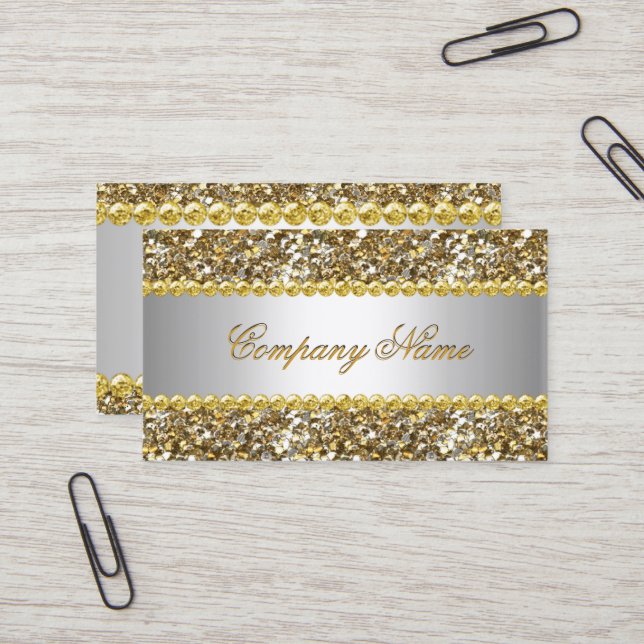 Elite Business Gold Silver Diamond Glitter 4 Business Card (Front/Back In Situ)