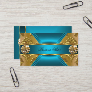 Elite Business Teal Blue Gold Damask Jewel Card