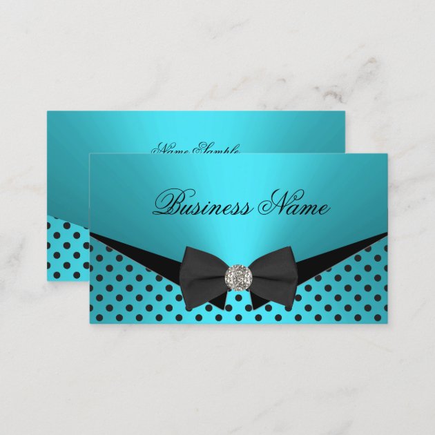 Elite Business Teal Blue Polka Dots Bow Tie Business Card | Zazzle