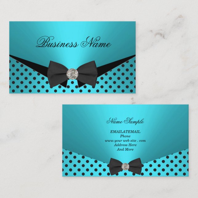 Elite Business Teal Blue Polka Dots Bow Tie Card (Front/Back)