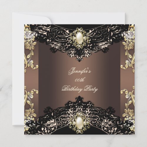 Elite Chocolate Beige Black Pearl Birthday Party Invitation