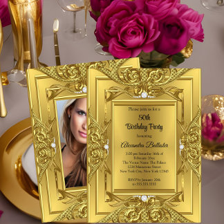 Elite Diamond Gold Elegant Birthday Party Photo Invitation