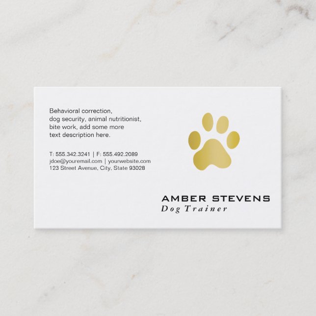 Elite Dog Trainer Golden Paw Business Card (Front)