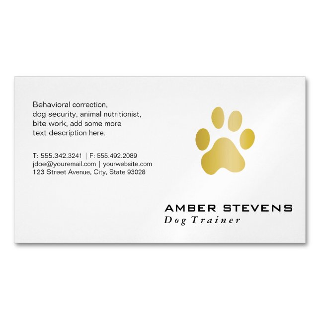 Elite Dog Trainer Golden Paw Business Card Magnet (Front)