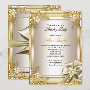 Elite Elegant Birthday Party Gold Cream Bow L Invitation