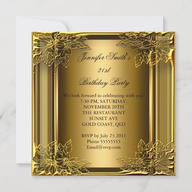 Elite Elegant Birthday Party Gold on Gold Invitation (Front)