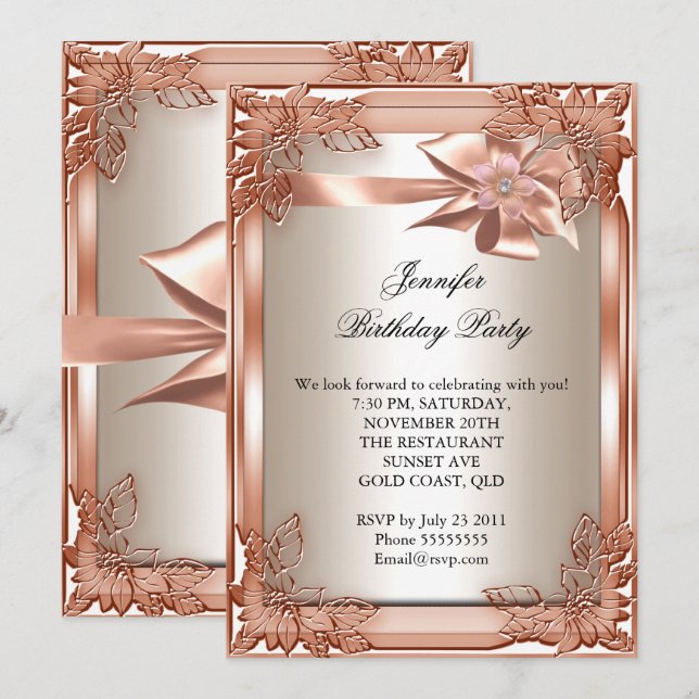 Elite Elegant Birthday Party Orange Cream Invitation (Front/Back)