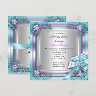 Elite Elegant Birthday Party Teal Purple Silver Invitation