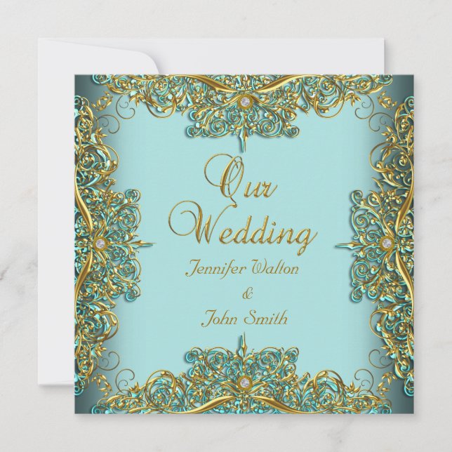 Elite Elegant Wedding Ornate Blue Set Gold Invitation (Front)