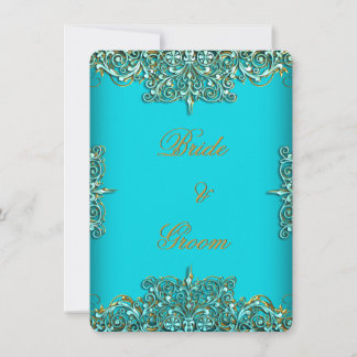 Elite Elegant Wedding Ornate Teal Blue Gold Invitation