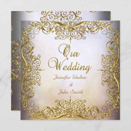 Elite Elegant Wedding Set Beige Gold Invitation