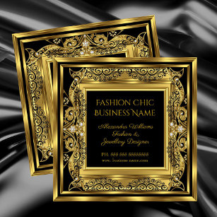 Elite Fashion Jewellery Designer Black Gold Jewels Square Business Card