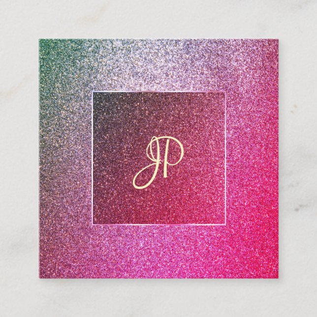 Elite Glitter Template Handwriting Script Modern Square Business Card (Front)