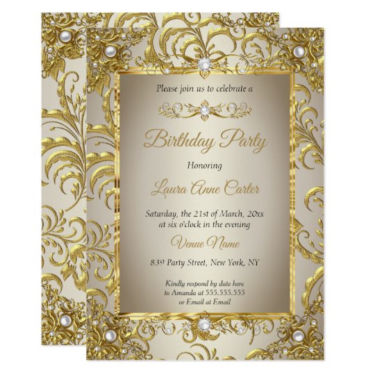 Elite Gold Damask Cream Pearl Birthday Party Invitation | Zazzle.com