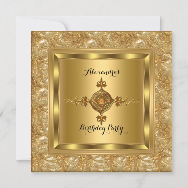 Elite Gold Diamond Jewel Elegant Birthday Party Invitation (Front)