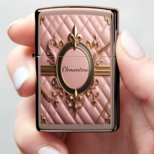 Elite Gold & Pink Leather Zippo Lighter