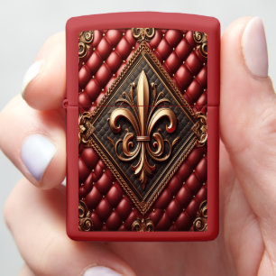 Elite Gold & Red Leather Zippo Lighter