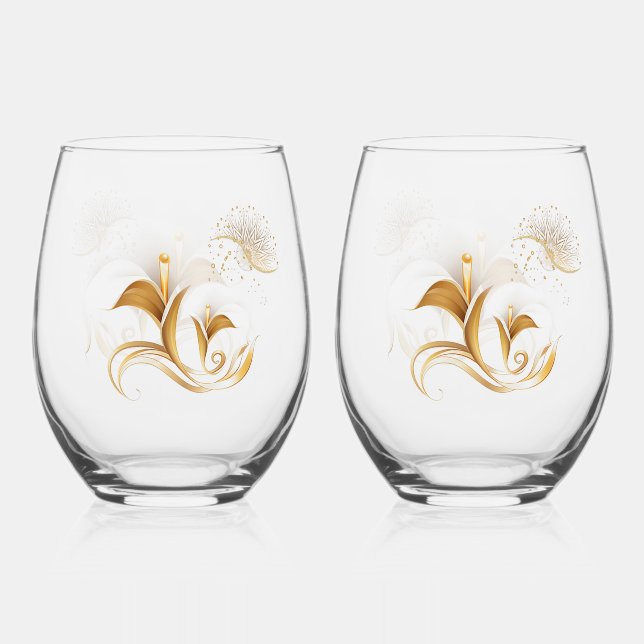 Elite Gold Tulip Wine Glass Set (Front)