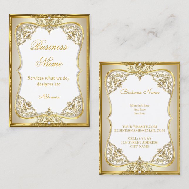 Elite Gold White beige Cream Pearl Business Card (Front/Back)
