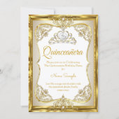Elite Gold White beige Cream Princess Quinceanera Invitation (Front)