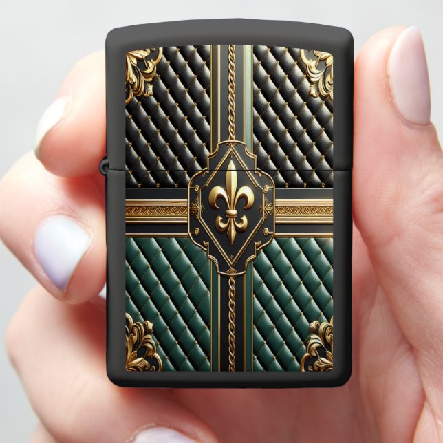 Elite Green & Black Leather Zippo Lighter (In Hand)