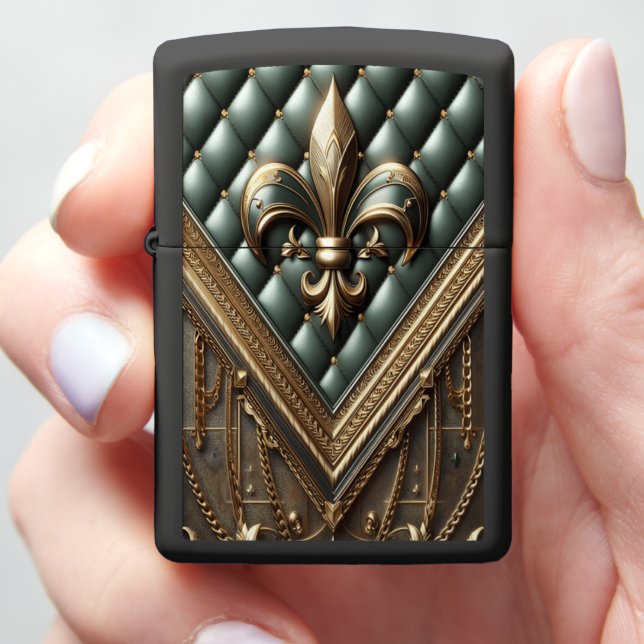 Elite Green & Bronze Leather Zippo Lighter (In Hand)