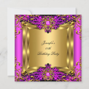 Elite Hot Pink Gem Gold Black Birthday Party Invitation