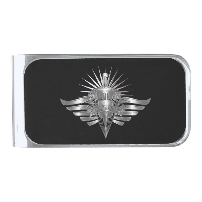Elite Paratrooper Commemorative Design Silver Finish Money Clip (Front)