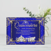 Elite Princess Quinceanera Royal Blue Gold Sparkle Invitation (Standing Front)