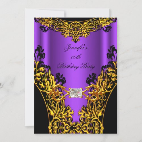 Elite Purple Gold Black Lace Birthday Party Invitation