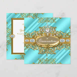 Elite Quinceanera Blue Teal Silver Gold 15th Party Invitation