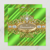 Elite Quinceanera Lime Green Silver Gold Party Invitation (Front/Back)