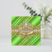 Elite Quinceanera Lime Green Silver Gold Party Invitation (Standing Front)