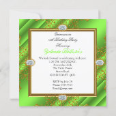 Elite Quinceanera Lime Green Silver Gold Party Invitation (Back)