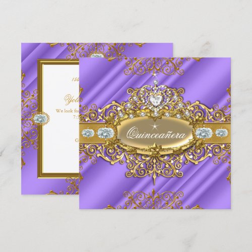 Elite Quinceanera Purple Silver Gold 15th Birthday Announcement