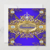 Elite Quinceanera Royal Blue Gold Damask 15th 2 Invitation (Front)