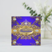 Elite Quinceanera Royal Blue Gold Damask 15th 2 Invitation (Standing Front)